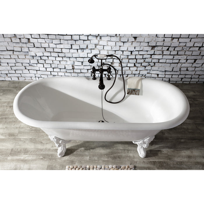 Kingston Heirloom AE109T5 - Aqua Vintage Three-Handle 2-Hole Deck-Mount Clawfoot Tub Faucet with Hand Shower, Oil Rubbed Bronze