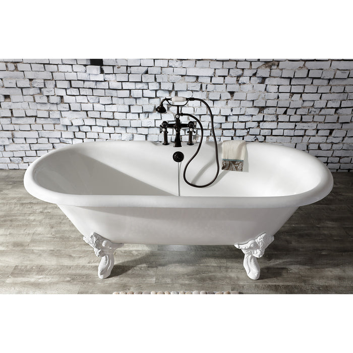 Aqua Vintage AE109T5 Three-Handle 2-Hole Deck Mount Clawfoot Tub Faucet with Hand Shower, Oil Rubbed Bronze