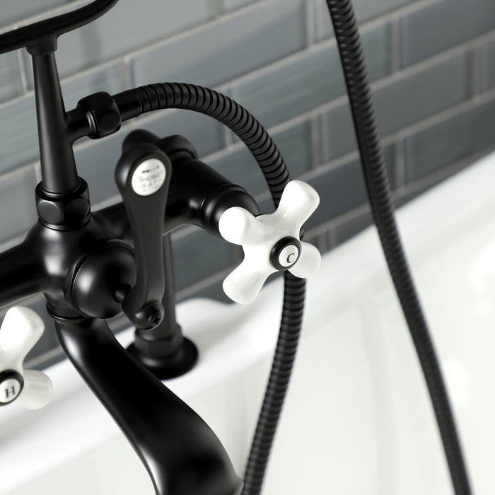 Kingston Heirloom AE111T0 - Aqua Vintage Three-Handle 2-Hole Deck-Mount Clawfoot Tub Faucet with Hand Shower, Matte Black