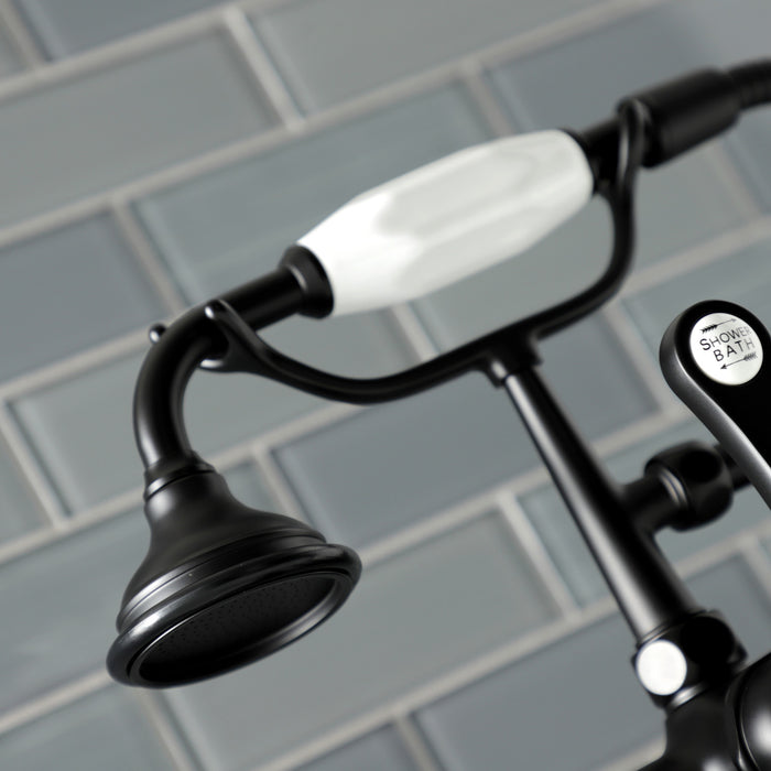 Kingston Heirloom AE111T0 - Aqua Vintage Three-Handle 2-Hole Deck-Mount Clawfoot Tub Faucet with Hand Shower, Matte Black