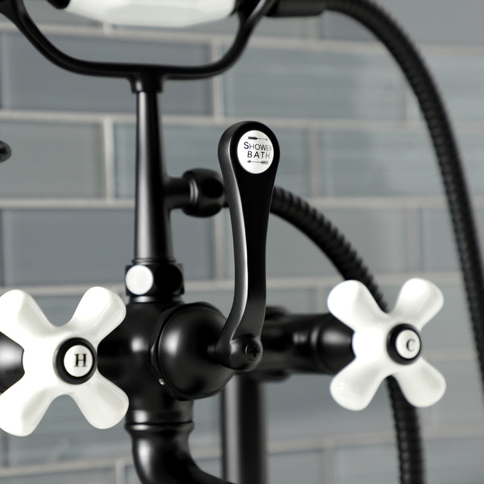 Kingston Heirloom AE111T0 - Aqua Vintage Three-Handle 2-Hole Deck-Mount Clawfoot Tub Faucet with Hand Shower, Matte Black