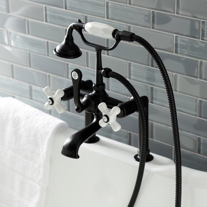 Kingston Heirloom AE111T0 - Aqua Vintage Three-Handle 2-Hole Deck-Mount Clawfoot Tub Faucet with Hand Shower, Matte Black