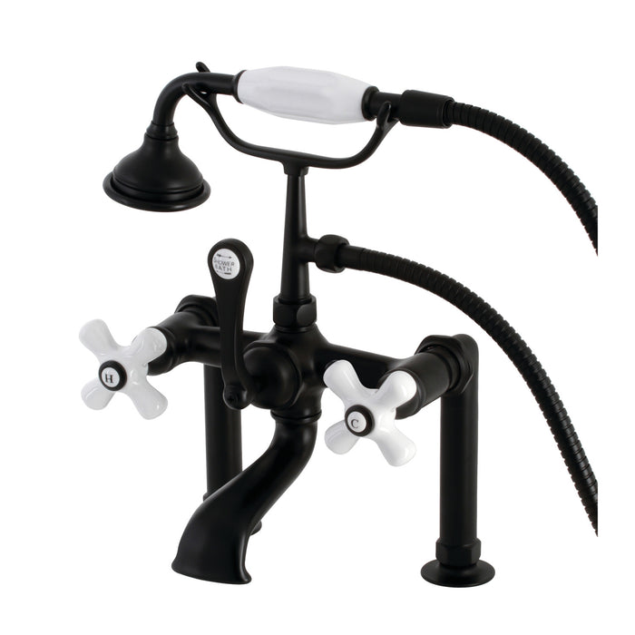 Kingston Heirloom AE111T0 - Aqua Vintage Three-Handle 2-Hole Deck-Mount Clawfoot Tub Faucet with Hand Shower, Matte Black