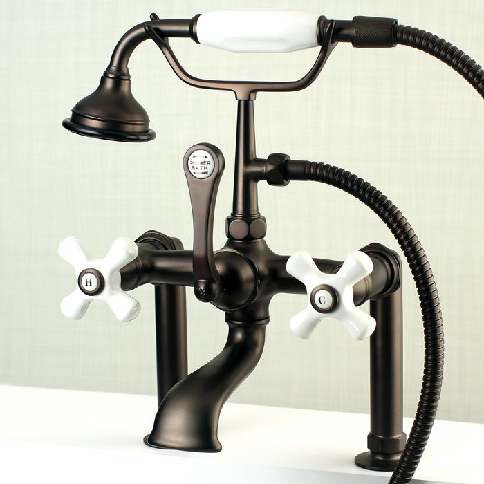 Aqua Vintage AE111T5 Three-Handle 2-Hole Deck Mount Clawfoot Tub Faucet with Hand Shower, Oil Rubbed Bronze