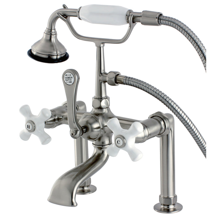 Aqua Vintage AE111T8 Three-Handle 2-Hole Deck Mount Clawfoot Tub Faucet with Hand Shower, Brushed Nickel