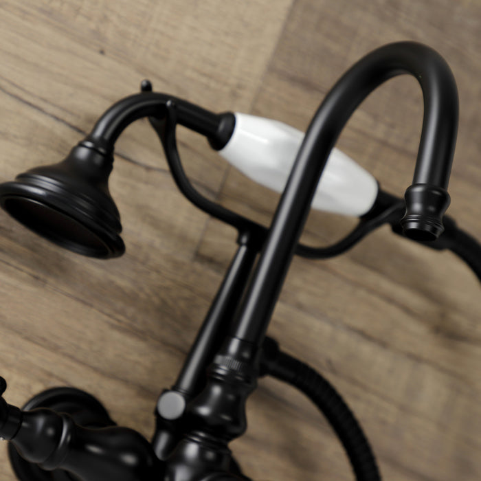 Kingston Heirloom AE11T0 - Aqua Vintage Three-Handle 2-Hole Tub Wall Mount Clawfoot Tub Faucet with Hand Shower, Matte Black