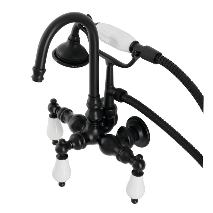 Kingston Heirloom AE11T0 - Aqua Vintage Three-Handle 2-Hole Tub Wall Mount Clawfoot Tub Faucet with Hand Shower, Matte Black