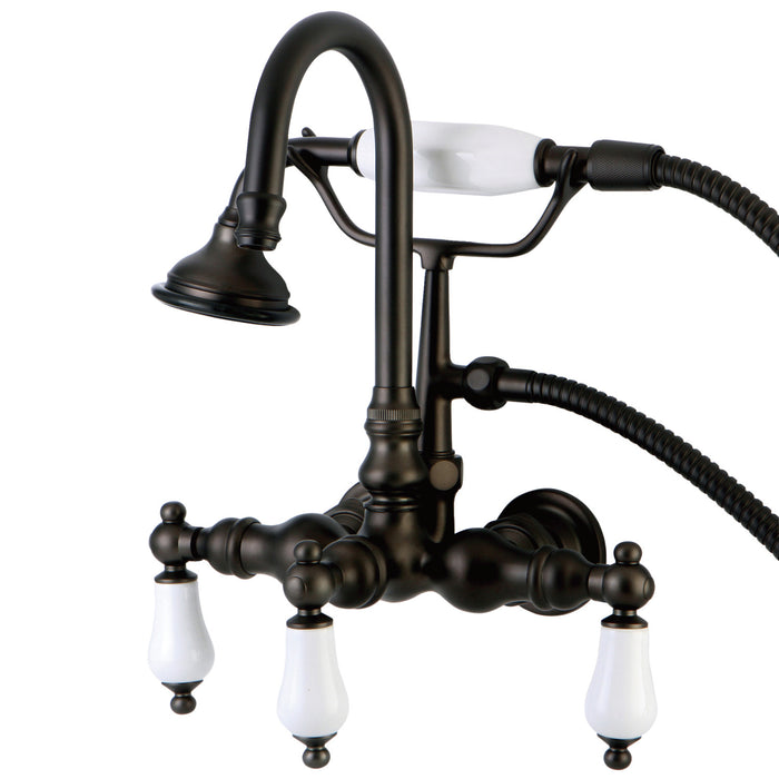 Kingston Heirloom AE11T5 - Aqua Vintage Three-Handle 2-Hole Tub Wall Mount Clawfoot Tub Faucet with Hand Shower, Oil Rubbed Bronze