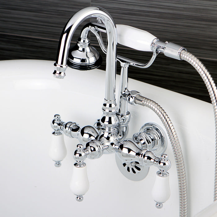 Aqua Vintage AE12T1 Three-Handle 2-Hole Tub Wall Mount Clawfoot Tub Faucet with Hand Shower, Polished Chrome