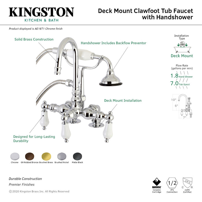 Aqua Vintage AE15T0 Three-Handle 2-Hole Deck Mount Clawfoot Tub Faucet with Hand Shower, Matte Black