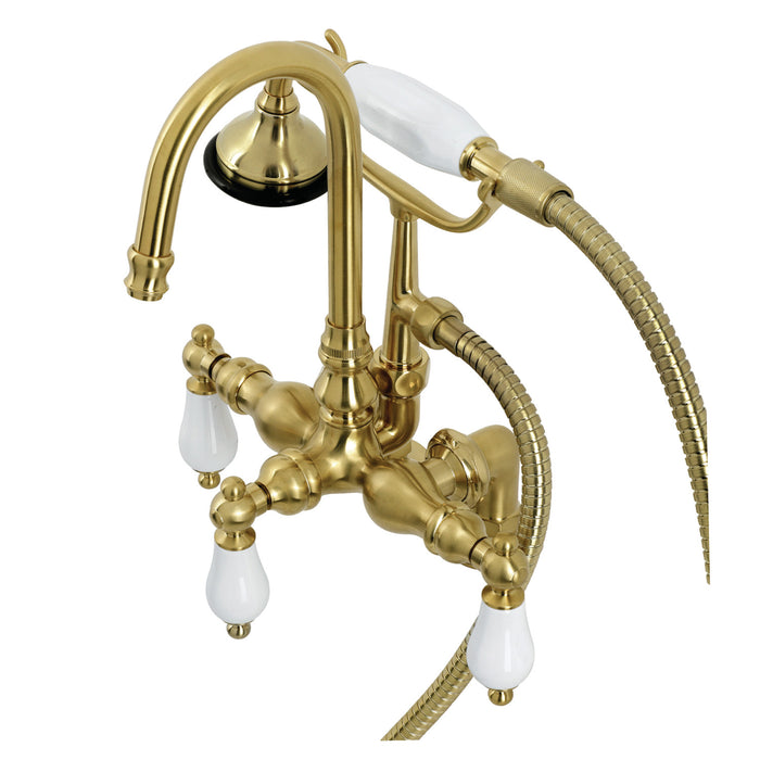 Kingston Heirloom AE15T7 - Aqua Vintage Three-Handle 2-Hole Deck-Mount Clawfoot Tub Faucet with Hand Shower, Brushed Brass