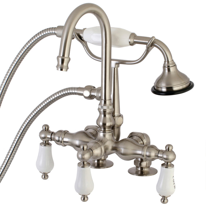 Aqua Vintage AE17T8 Three-Handle 2-Hole Deck Mount Clawfoot Tub Faucet with Hand Shower, Brushed Nickel