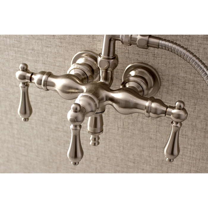 Aqua Vintage AE19T8 Three-Handle 2-Hole Tub Wall Mount Clawfoot Tub Faucet with Hand Shower, Brushed Nickel