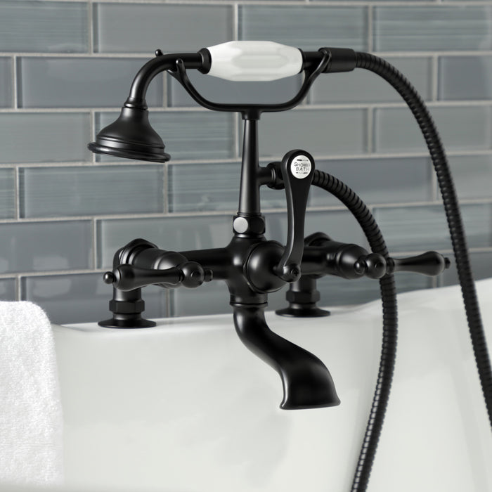 Aqua Vintage AE203T0 Three-Handle 2-Hole Deck Mount Clawfoot Tub Faucet with Hand Shower, Matte Black