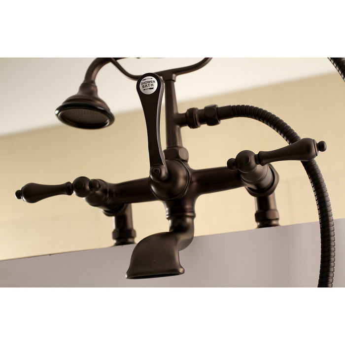 Kingston Heirloom AE203T5 - Aqua Vintage Three-Handle 2-Hole Deck-Mount Clawfoot Tub Faucet with Hand Shower, Oil Rubbed Bronze