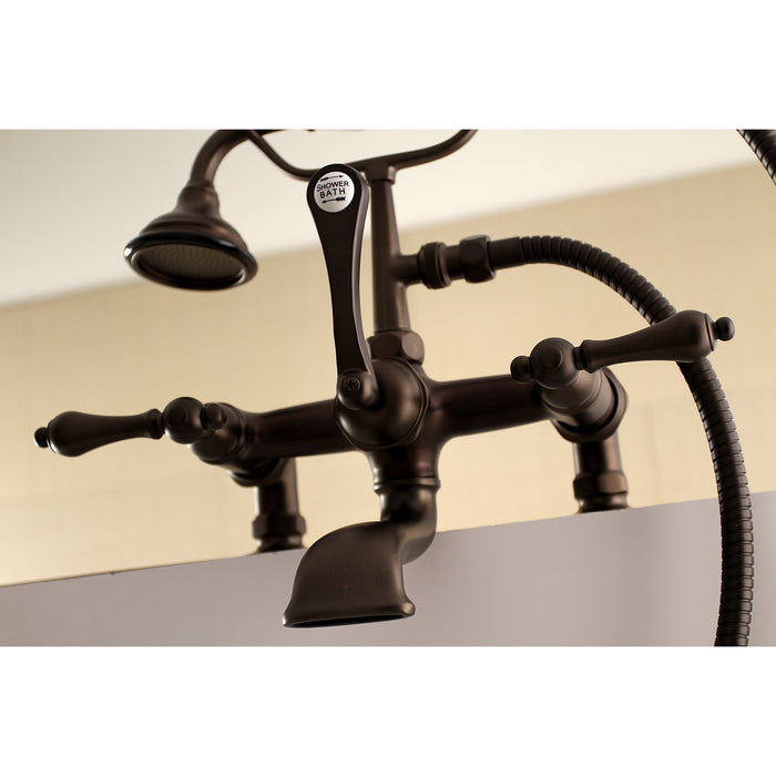 Aqua Vintage AE203T5 Three-Handle 2-Hole Deck Mount Clawfoot Tub Faucet with Hand Shower, Oil Rubbed Bronze