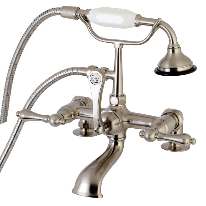 Aqua Vintage AE203T8 Three-Handle 2-Hole Deck Mount Clawfoot Tub Faucet with Hand Shower, Brushed Nickel