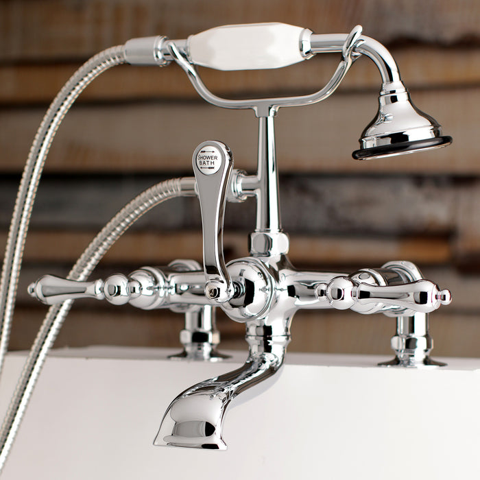 Aqua Vintage AE204T1 Three-Handle 2-Hole Deck Mount Clawfoot Tub Faucet with Hand Shower, Polished Chrome