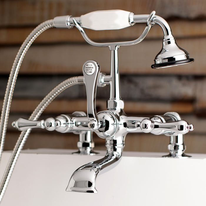 Kingston Heirloom AE204T1 - Aqua Vintage Three-Handle 2-Hole Deck-Mount Clawfoot Tub Faucet with Hand Shower, Polished Chrome