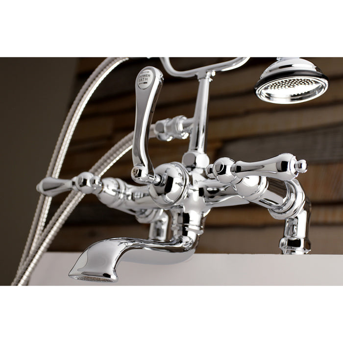 Kingston Heirloom AE204T1 - Aqua Vintage Three-Handle 2-Hole Deck-Mount Clawfoot Tub Faucet with Hand Shower, Polished Chrome
