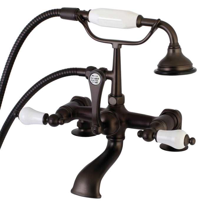 Aqua Vintage AE205T5 Three-Handle 2-Hole Deck Mount Clawfoot Tub Faucet with Hand Shower, Oil Rubbed Bronze