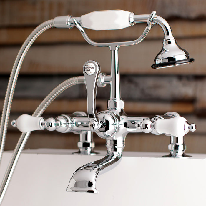 Kingston Heirloom AE206T1 - Aqua Vintage Three-Handle 2-Hole Deck-Mount Clawfoot Tub Faucet with Hand Shower, Polished Chrome