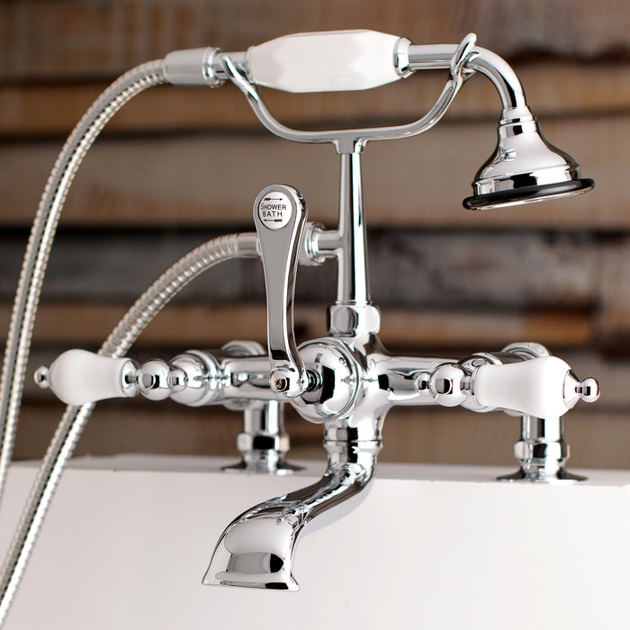 Aqua Vintage AE206T1 Three-Handle 2-Hole Deck Mount Clawfoot Tub Faucet with Hand Shower, Polished Chrome