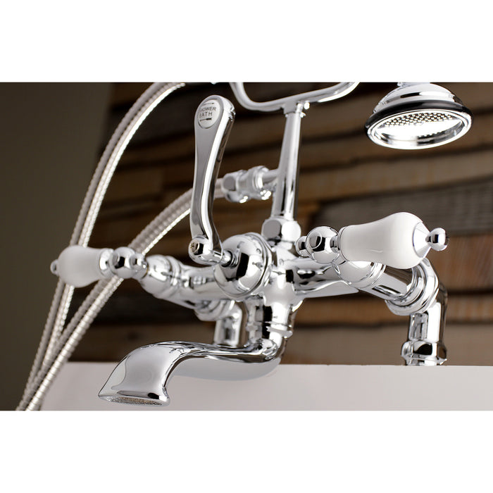 Aqua Vintage AE206T1 Three-Handle 2-Hole Deck Mount Clawfoot Tub Faucet with Hand Shower, Polished Chrome