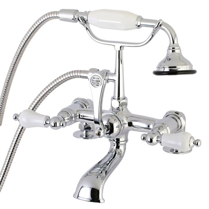 Kingston Heirloom AE206T1 - Aqua Vintage Three-Handle 2-Hole Deck-Mount Clawfoot Tub Faucet with Hand Shower, Polished Chrome