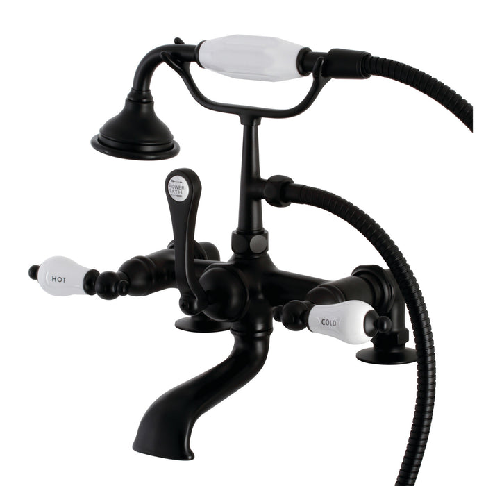 Aqua Vintage AE207T0 Three-Handle 2-Hole Deck Mount Clawfoot Tub Faucet with Hand Shower, Matte Black