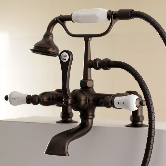 Aqua Vintage AE207T5 Three-Handle 2-Hole Deck Mount Clawfoot Tub Faucet with Hand Shower, Oil Rubbed Bronze