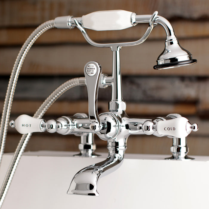 Aqua Vintage AE208T1 Three-Handle 2-Hole Deck Mount Clawfoot Tub Faucet with Hand Shower, Polished Chrome