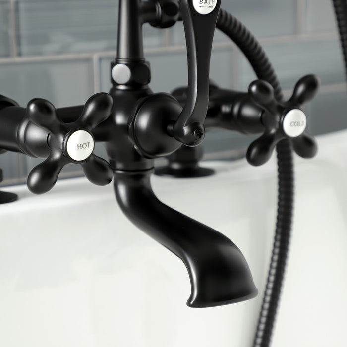 Aqua Vintage AE209T0 Three-Handle 2-Hole Deck Mount Clawfoot Tub Faucet with Hand Shower, Matte Black