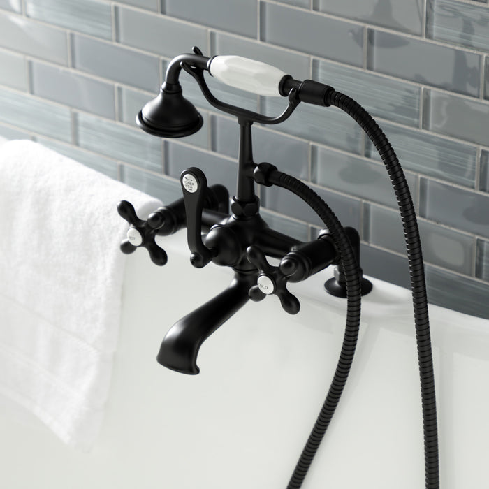 Aqua Vintage AE209T0 Three-Handle 2-Hole Deck Mount Clawfoot Tub Faucet with Hand Shower, Matte Black