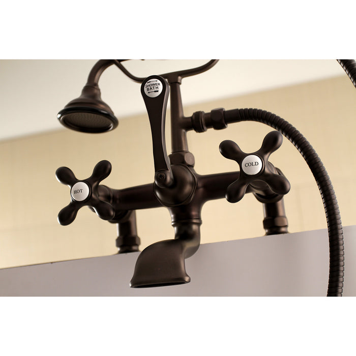 Aqua Vintage AE209T5 Three-Handle 2-Hole Deck Mount Clawfoot Tub Faucet with Hand Shower, Oil Rubbed Bronze