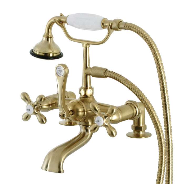 Aqua Vintage AE209T7 Three-Handle 2-Hole Deck Mount Clawfoot Tub Faucet with Hand Shower, Brushed Brass