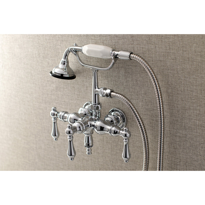 Kingston Heirloom AE20T1 - Aqua Vintage Three-Handle 2-Hole Tub Wall Mount Clawfoot Tub Faucet with Hand Shower, Polished Chrome