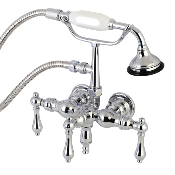 Kingston Heirloom AE20T1 - Aqua Vintage Three-Handle 2-Hole Tub Wall Mount Clawfoot Tub Faucet with Hand Shower, Polished Chrome