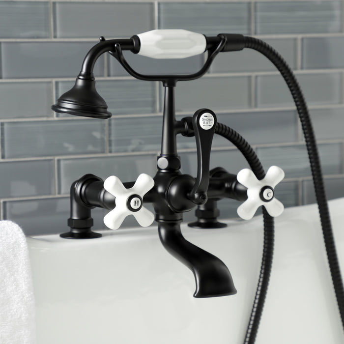 Aqua Vintage AE211T0 Three-Handle 2-Hole Deck Mount Clawfoot Tub Faucet with Hand Shower, Matte Black