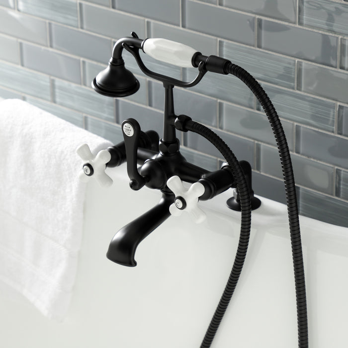 Aqua Vintage AE211T0 Three-Handle 2-Hole Deck Mount Clawfoot Tub Faucet with Hand Shower, Matte Black