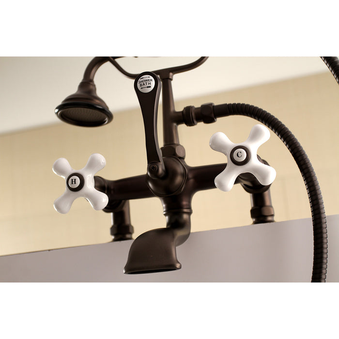 Aqua Vintage AE211T5 Three-Handle 2-Hole Deck Mount Clawfoot Tub Faucet with Hand Shower, Oil Rubbed Bronze