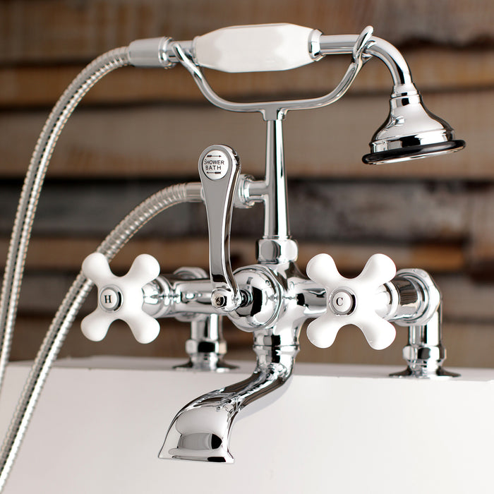 Kingston Heirloom AE212T1 - Aqua Vintage Three-Handle 2-Hole Deck-Mount Clawfoot Tub Faucet with Hand Shower, Polished Chrome