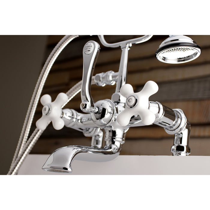 Kingston Heirloom AE212T1 - Aqua Vintage Three-Handle 2-Hole Deck-Mount Clawfoot Tub Faucet with Hand Shower, Polished Chrome