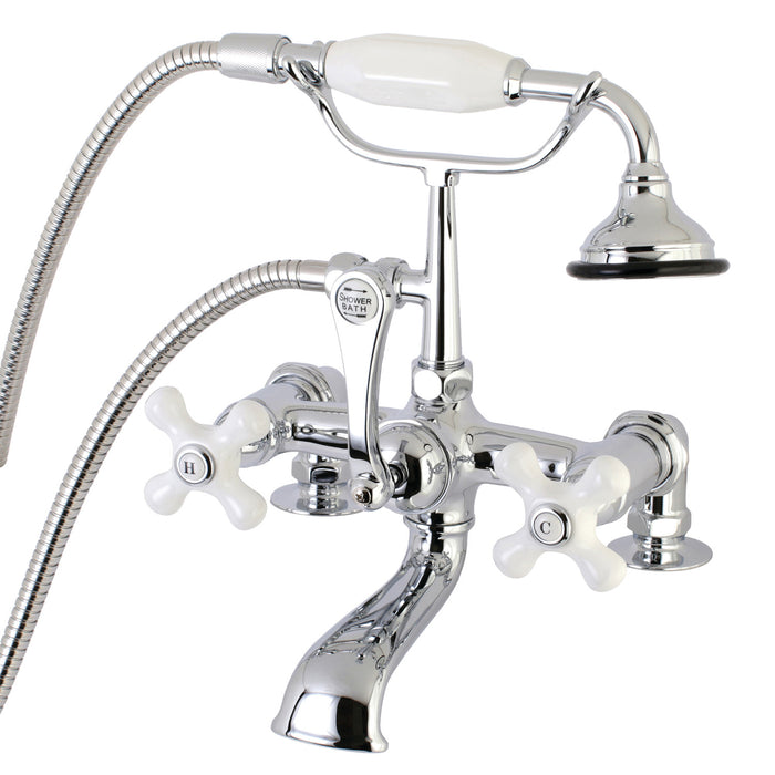 Kingston Heirloom AE212T1 - Aqua Vintage Three-Handle 2-Hole Deck-Mount Clawfoot Tub Faucet with Hand Shower, Polished Chrome