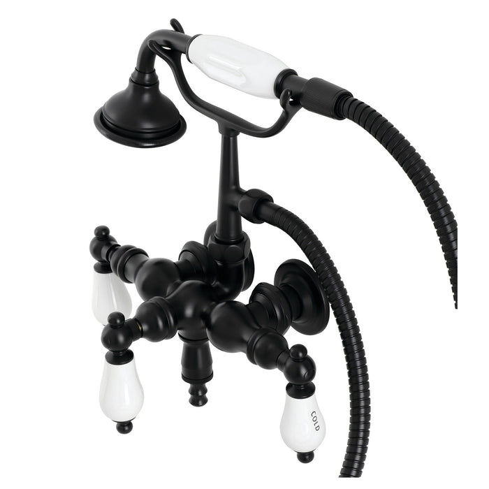 Kingston Heirloom AE21T0 - Aqua Vintage Three-Handle 2-Hole Tub Wall Mount Clawfoot Tub Faucet with Hand Shower, Matte Black