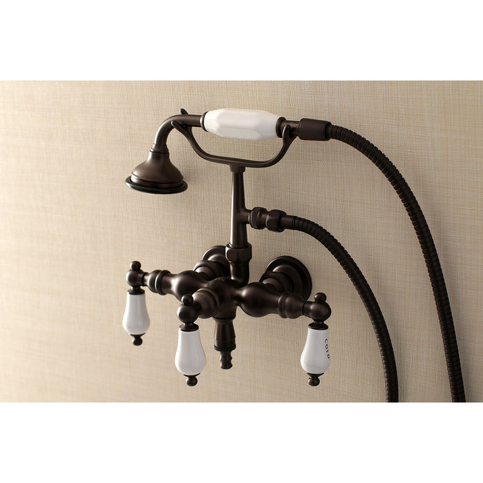 Kingston Heirloom AE21T5 - Aqua Vintage Three-Handle 2-Hole Tub Wall Mount Clawfoot Tub Faucet with Hand Shower, Oil Rubbed Bronze