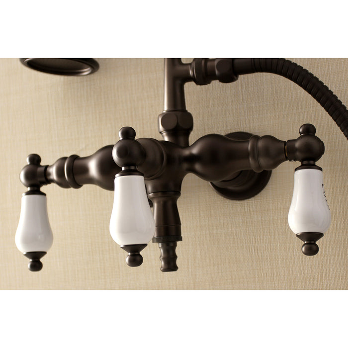 Kingston Heirloom AE21T5 - Aqua Vintage Three-Handle 2-Hole Tub Wall Mount Clawfoot Tub Faucet with Hand Shower, Oil Rubbed Bronze