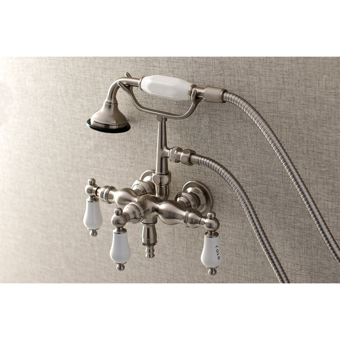 Aqua Vintage AE21T8 Three-Handle 2-Hole Tub Wall Mount Clawfoot Tub Faucet with Hand Shower, Brushed Nickel