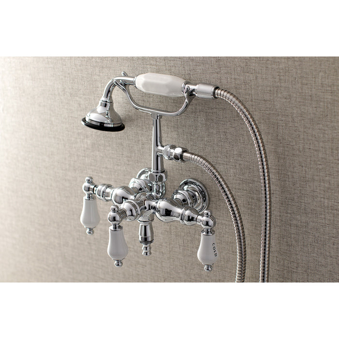 Kingston Heirloom AE22T1 - Aqua Vintage Three-Handle 2-Hole Tub Wall Mount Clawfoot Tub Faucet with Hand Shower, Polished Chrome