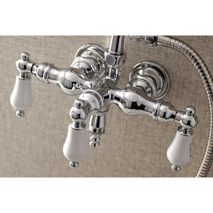 Kingston Heirloom AE22T1 - Aqua Vintage Three-Handle 2-Hole Tub Wall Mount Clawfoot Tub Faucet with Hand Shower, Polished Chrome